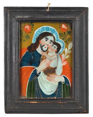 Hinterglasbild, Hl. Joseph mit Jesuskind, Sandl, - Asiatika, Antiquitäten und Möbel