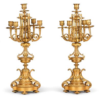 A pair of five-arm candelabra, - Nábytek