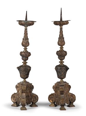 A pair of tall candleholders, - Asiatics, Works of Art and furniture