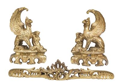 A pair of andirons with rail, - Asiatics, Works of Art and furniture