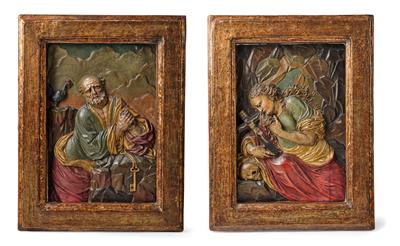 Paar Reliefe, Hl. Petrus und Hl. Maria Magdalena, - Asiatika, Antiquitäten und Möbel