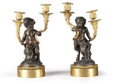A pair of two-light candleholders, - Nábytek