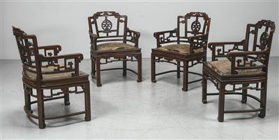 A set of 4 Asian armchairs, - Asiatics, Works of Art and furniture