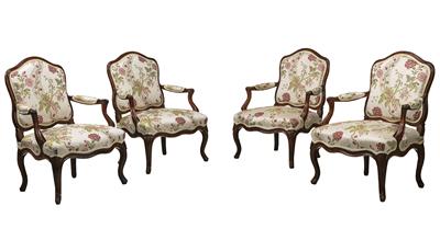 A set of 4 Baroque armchairs, - Nábytek