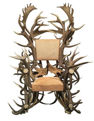 An unusual, large antler chair, - Asiatics, Works of Art and furniture