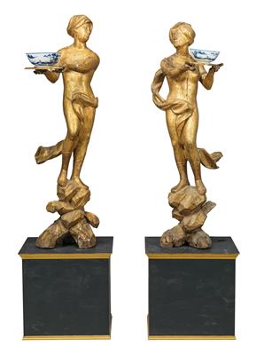 Two attendant figures, - Asiatics, Works of Art and furniture
