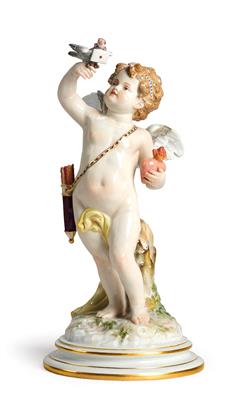 Cupid Holding Carrier Pigeons with a Love Letter in His Right Hand and a Flaming Heart in His Left, - Works of Art