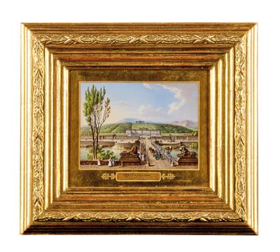 Exquisites Porzellan-Bild mit der Ansicht “Schönbrunn prés de Vienne”, - Möbel und Antiquitäten