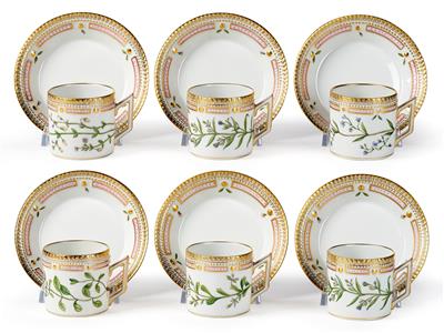 Flora Danica 6 Cups with 6 Saucers, - Works of Art