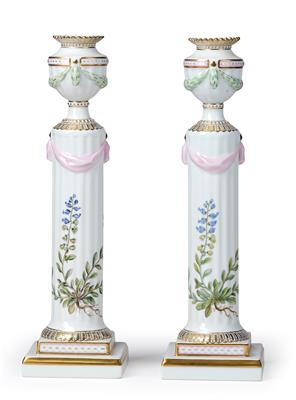 Flora Danica Pair of Candleholders, “Polygala amarum L.”, - Works of Art