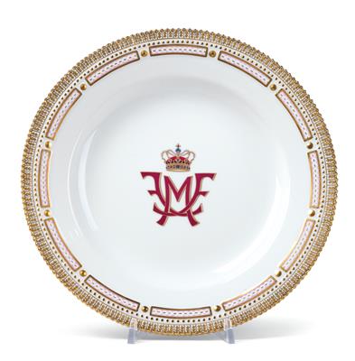 A Plate with Crowned Purple and Mirrored Monogram FMF, - Works of Art