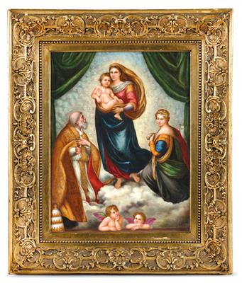 A Porcelain Painting with Polychromed Depiction of the “Sistine Madonna” after Raphael, - Antiquariato
