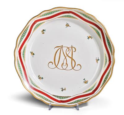 A Magnificent Plate with Red Band and Gold-Red Monogram JMCS in Ligature, - Works of Art