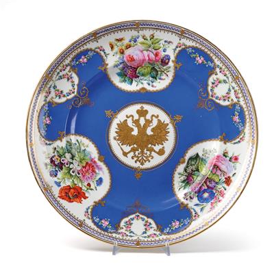 Sehr repräsentative große Platte mit dem russischen Doppeladler und königsblauem Fond, - Möbel und Antiquitäten