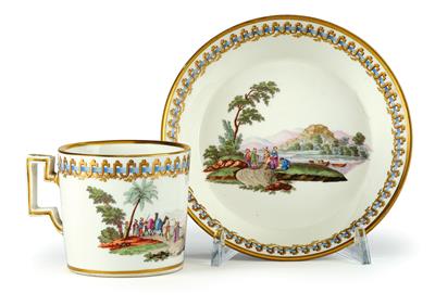 A Cup and Saucer with 3 Turkish Pashas, - Works of Art