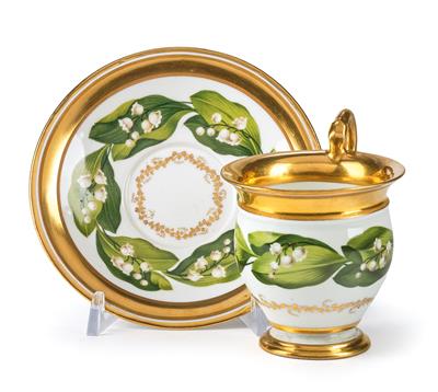 A Cup and Saucer with Lily of the Valley, - Antiquariato