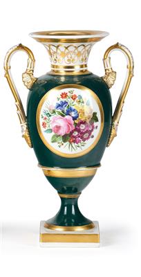 Vase mit Blumenmedaillons, - Möbel und Antiquitäten