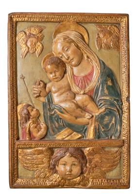 Workshop of Benedetto da Maiano (1442 – 1497 Florence), Madonna and Child with the Infant Saint John the Baptist, - Starožitnosti