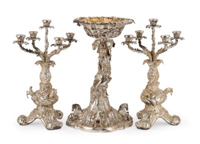 A Large Ornamental Centrepiece with Two Five-Arm Candelabra, from Vienna, - A Styrian Collection I