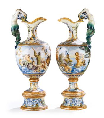 A Pair of Ornamental Jugs, Castelli, 19th Century, - Una Collezione dalla Stiria I