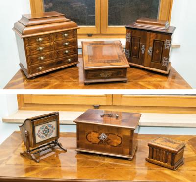 A Mixed Lot of 5 Wooden Caskets and 1 Small Cabinet, - A Styrian Collection II