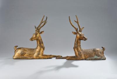 A Pair of Recumbent Stags, China, 20th Century, - A Styrian Collection II