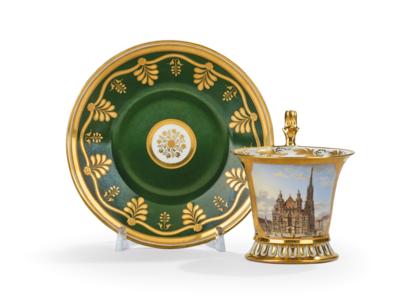 A Veduta Cup with a Saucer, 'Vue de l'eglise cathedrale de St. Etienne à Vienne', - Vídeňská Sbírka