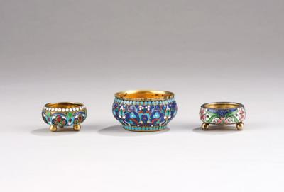 Three Cloisonné Spice Bowls from Moscow, - A Viennese Collection