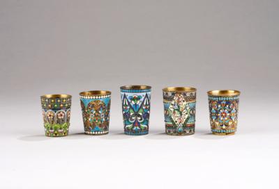 Five Cloisonné Vodka Cups from Moscow, - Una Collezione Viennese