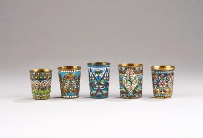 Five Cloisonné Vodka Cups from Moscow, - Vídeňská Sbírka