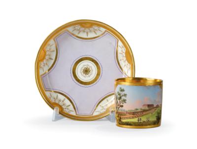 A Kothgasser Veduta Cup with a Saucer with a View of Schloss Hof, Imperial Manufactory, Vienna 1808, - A Viennese Collection