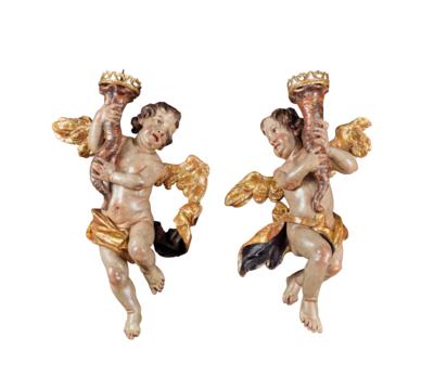 A Pair of Baroque Light-Bearing Angels, - A Viennese Collection