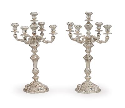 A Pair of Large Late Biedermeier Candelabra with Five-Arm Girandole Inserts, - A Viennese Collection