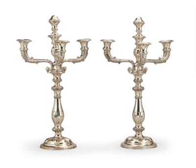 A Pair of Biedermeier Candleholders with Four-Light Girandole Inserts, from Vienna, - A Viennese Collection