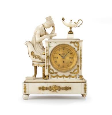 A Biedermeier Marble Mantel Clock "The Reading", from Vienna, - Vídeňská Sbírka