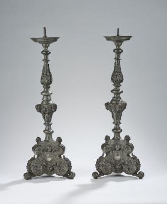 A Pair of Baroque Pewter Candlesticks, - Vídeňská Sbírka II