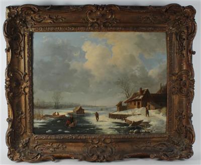 Johannes Franciscus Hoppenbrouwers (Den Haag 1791-1866) Holländische Winterlandschaft mit Eisläufern, - Paintings
