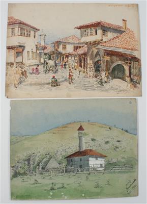 Konvolut von 4 Aquarellen aus Österreich und Bosnien - Master Drawings, Prints before 1900, Watercolours, Miniatures