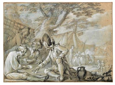 Pierre-Alexandre Wille Umkreis/Circle (1748-1821) Soldaten beim Kartenspiel, - Master Drawings, Prints before 1900, Watercolours, Miniatures