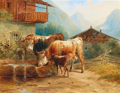 Joseph Heike zugeschrieben/attributed (1811-1861) Kühe an der Tränke, - Obrazy