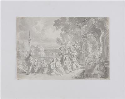 Carl Mayer zugeschrieben/attributed (1810-1876) Pilger bei der Rast vor einem Brunnen (recto), - Paintings