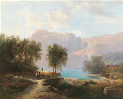 Leopold Heinrich Vöscher Umkreis/Circle (1830-1877) Gebirgige Seelandschaft mit figürlicher Staffage, - Paintings