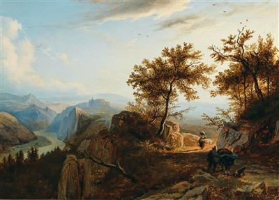 Carl Morgenstern Umkreis/Circle (1811-1893) Südliche Landschaft mit figürlicher Staffage, - Dipinti