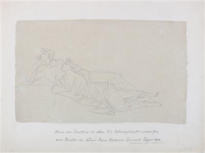 Heinrich Friedrich Füger Umkreis/Circle (1751-1818) Studie zweier liegender Figuren, - Mistrovské kresby, Tisky do roku 1900, Akvarely a miniatury