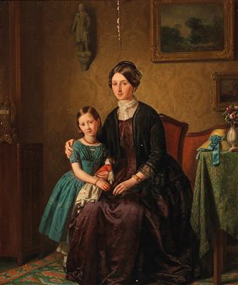 Johann Umlauf zugeschrieben/ attributed (1825-1916) Bildnis einer Mutter mit Kind im Interieur, - Obrazy