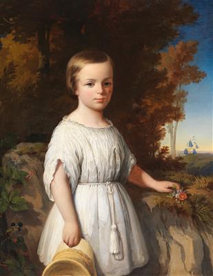Anton Einsle Umkreis/Circle (1801-1871) Bildnis eines Kindes vor einer Landschaft stehend, - Dipinti