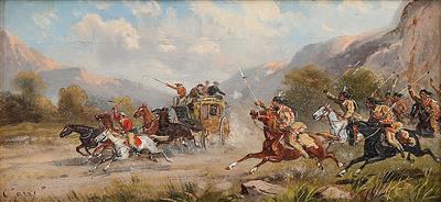 Alfred Steinacker zugeschrieben/attributed (1838-1914) "Indianer überfallen eine Postkutsche in Mexiko", - Bilder