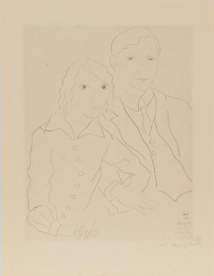 Tsuguharu-Leonard Foujita * (Tokio 1886-1968 Zürich) "Les mariés (Portrait de Claire et Yvan Goll", - Grafica moderna e contemporanea