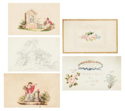 Konvolut Stammbuchblätter, 1. Hälfte 19. Jahrhundert - Meisterzeichnungen und Druckgraphik bis 1900, Aquarelle, Miniaturen