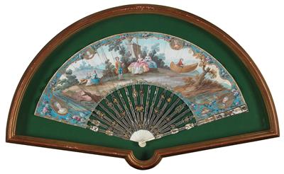 A rococo fan, leaf, watercolor on paper, - Master Drawings, Prints before 1900, Watercolours, Miniatures